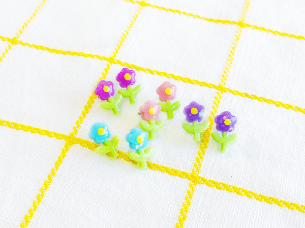 spring flowers with stem earrings - purple, pink, blue, or magenta