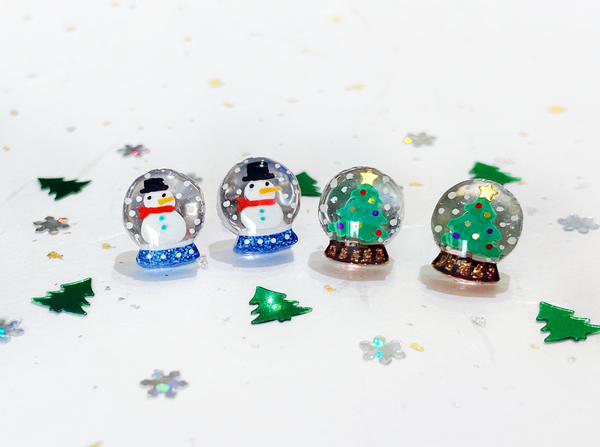 snow globe earrings - snowman or christmas tree