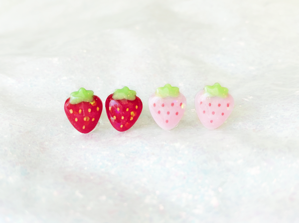 mini strawberry earrings - red or pink