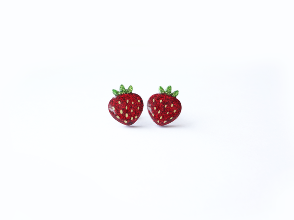 strawberry earrings - red or pink