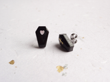 coffin earrings - love is dead and cross mismatched earrings