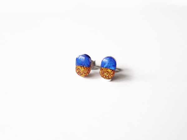 glitter pill earrings - ultramarine blue or red wine