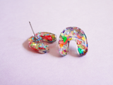 mini resin arch earrings - rainbow flakes