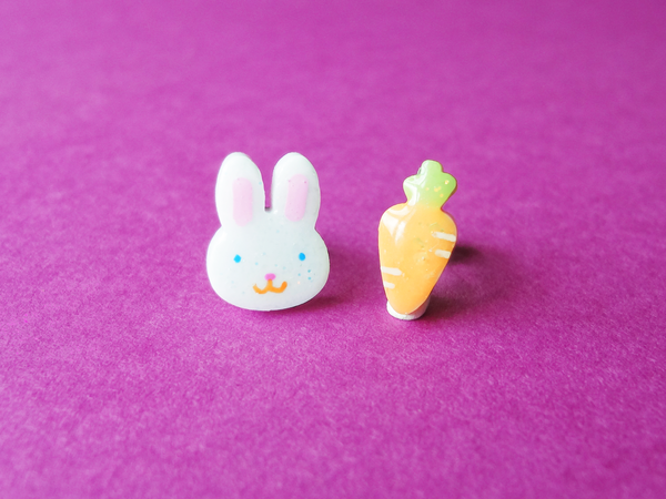 rabbit and carrot mismatched earrings