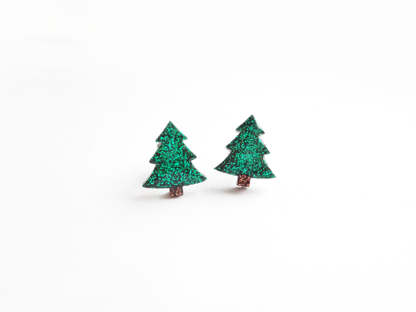 resin tree earrings - snow or plain