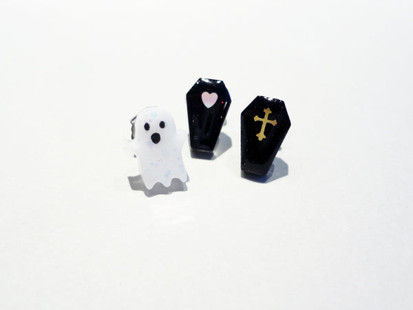 ghost and coffins trio mismatched earrings set