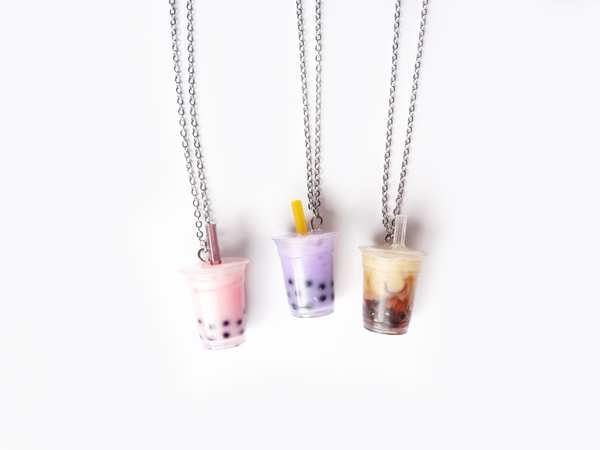 bubble tea necklace - strawberry, taro, brown sugar