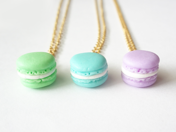 macaron necklace - green, blue, purple