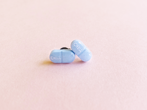 oblong chill pills earrings - blue, blue/white, text or no text