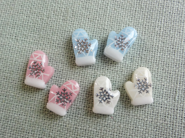 snowflake mittens earrings - pink, blue, or white